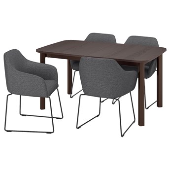 IKEA STRANDTORP / TOSSBERG Stół i 4 krzesła, brązowy/metal czarny/szary, 150/205/260x95 cm