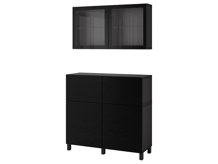 IKEA BESTÅ Kombinacja regałowa z drzw/szuf, Czarnybrąz Laxviken/czarny szkło bezbarwne, 120x42x213 cm Kategoria Zestawy mebli do sypialni