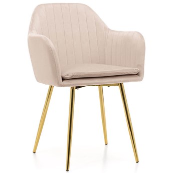 Krzesło tapicerowane 8174-3 beżowy welur, nogi złoty chrom