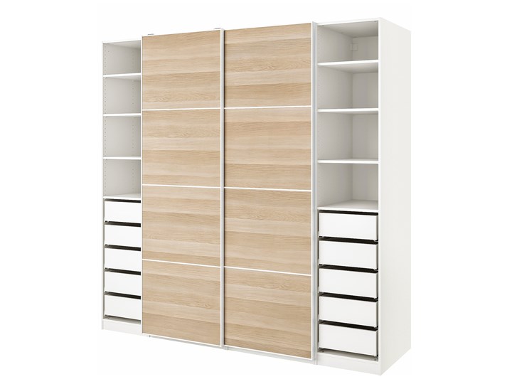IKEA PAX / MEHAMN Szafa, biały/dąb bejcowany na biało, 250x66x236 cm Szerokość 250 cm Głębokość 66 cm Drewno Kolor Beżowy