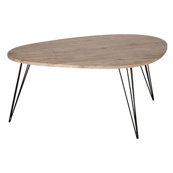 NELIE stolik kawowy imitujący drewno na czarnej, metalowej podstawie, 97x65 cm