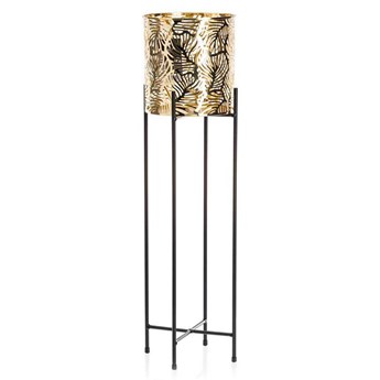 AŻUR kwietnik czarny ze złotą ażurową donicą w liście, wys. 55 cm