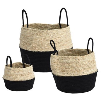 FAR zestaw 3 koszy z juty i trawy morskiej wyposażone w uchwyty, Ø 18 cm, 29 cm, 32 cm
