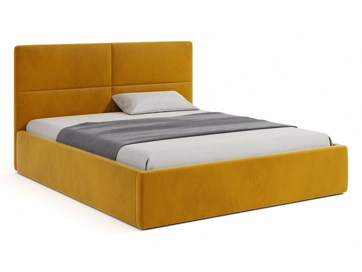 AMDK Łóżko tapicerowane Slim III 160x200 żółty welur hydrofobowy ze stelażem Drewno Tkanina Metal Rozmiar materaca 180x200 cm