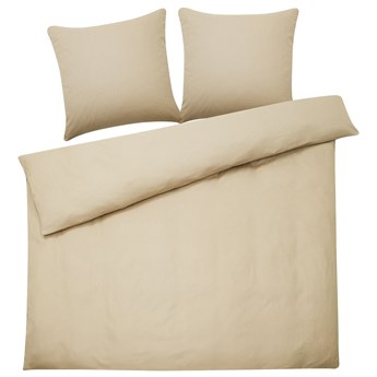 Beliani Komplet pościeli poszewki na kołdrę i poduszkę beżowy w paski satynowa bawełna 240 x 220 cm sypialnia