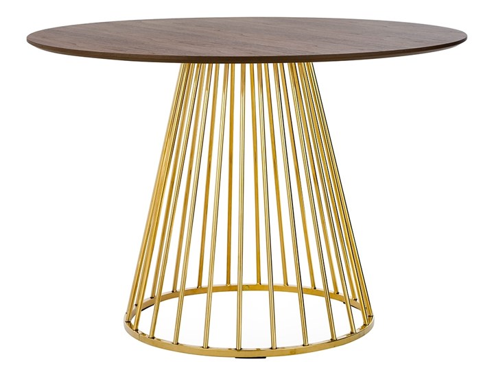 Stół GLAM WALNUT 110 - fornir orzechowy, złota podstawa Płyta MDF Wysokość 75 cm Drewno Metal Kolor Złoty Kształt blatu Okrągły