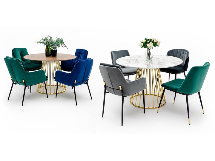 Stół GLAM WALNUT 110 - fornir orzechowy, złota podstawa Drewno Metal Wysokość 75 cm Płyta MDF Średnica 110 cm