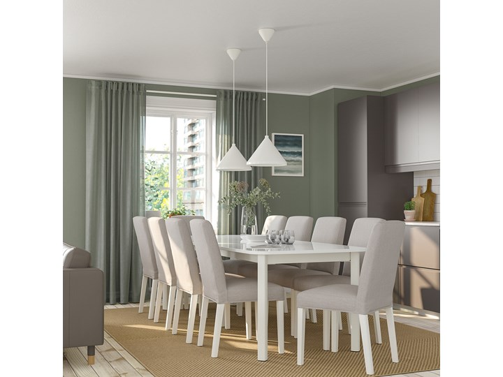 IKEA STRANDTORP / BERGMUND Stół i 8 krzeseł, biały/Orsta jasnoszary, 150/205/260 cm Pomieszczenie Jadalnia