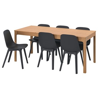 IKEA EKEDALEN / ODGER Stół i 6 krzeseł, dąb/antracyt, 120/180 cm
