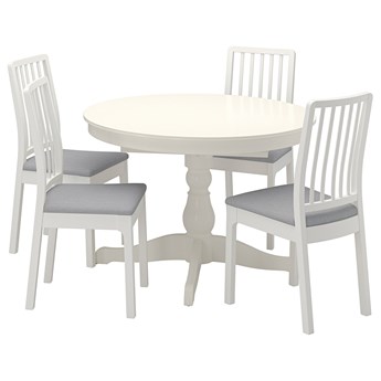 IKEA INGATORP / EKEDALEN Stół i 4 krzesła, biały biały/Orrsta jasnoszary, 110/155 cm