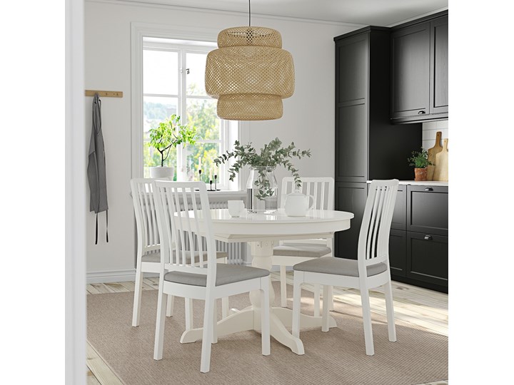 IKEA INGATORP / EKEDALEN Stół i 4 krzesła, biały biały/Orrsta jasnoszary, 110/155 cm Pomieszczenie Jadalnia Kategoria Stoły z krzesłami