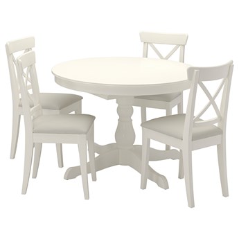 IKEA INGATORP / INGOLF Stół i 4 krzesła, biały/Hallarp beżowy, 110/155 cm