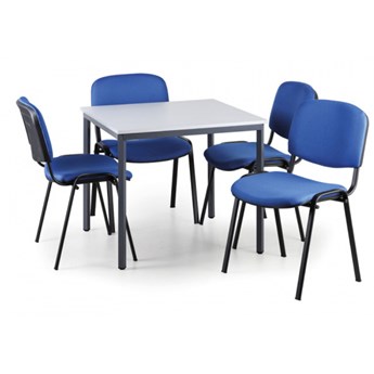 Stół do jadalni, szary 800 x 800 + 4 krzesła Viva niebieske