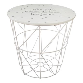 KUMI stolik kawowy w kolorze białym z dekoracyjnym napisem, wys. 30 cm