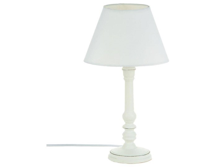 LEO drewniana lampka nocna biała, wys. 36 cm Metal Lampa z abażurem Lampa nocna Drewno Styl Vintage