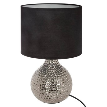 MOZO ceramiczna lampka nocna w kolorze srebrnym z tekstylnym, czarnym abażurem, wys. 38 cm