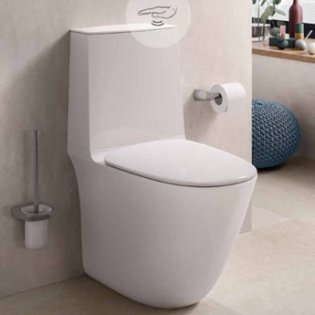 Zestaw SENSATION Kompakt: Miska WC Rimless do kompaktu 62cm & zbiornik do kompaktu, zasilanie dolne & Deska WC W/O