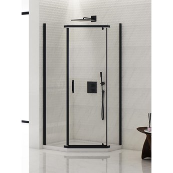 Kabina prysznicowa NEW KOMFORT BLACK pięciokątna 90x90x190 drzwi pojedyncze uchylne szkło grafit z powłoką