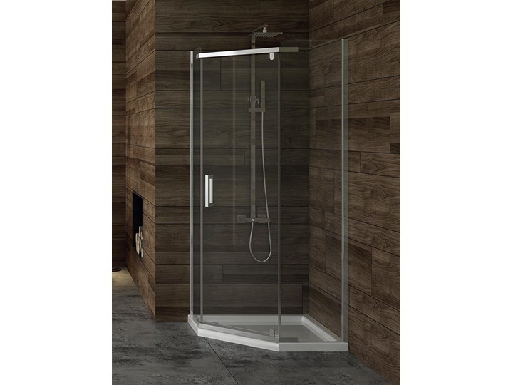 Kabina prysznicowa NEW KOMFORT pięciokątna asymetryczna 100x80x190 drzwi pojedyncze uchylne szkło czyste z powłoką Niestandardowa Kategoria Kabiny prysznicowe