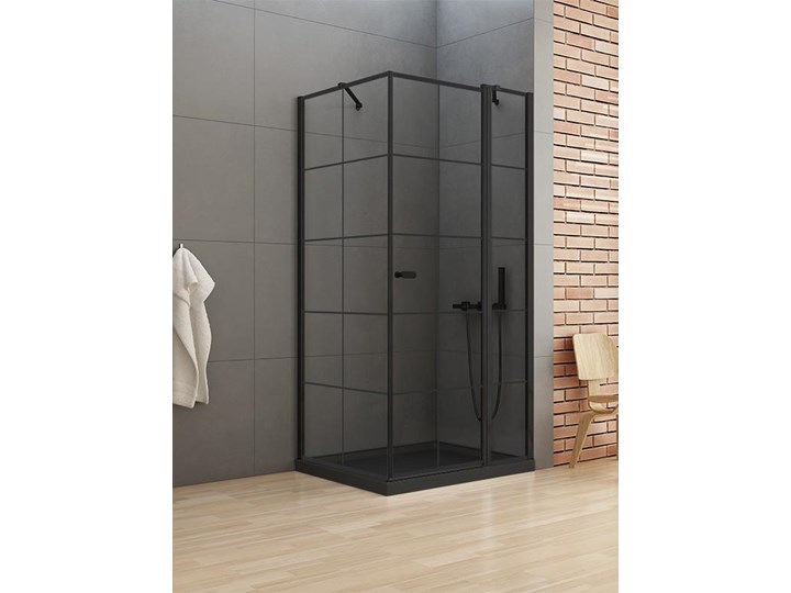 Kabina prysznicowa NEW SOLEO BLACK P kwadratowa 90x90x195 drzwi uchylne pojedyncze z elementem stałym czyste 6mm AS - wzór kratka Kategoria Kabiny prysznicowe