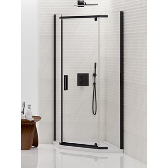 Kabina prysznicowa NEW KOMFORT BLACK pięciokątna 100x80x190 drzwi uchylne pojedyncze szkło czyste 8mm Active Shield