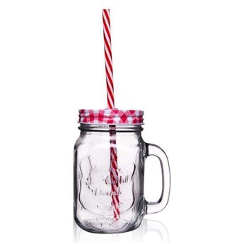 Słoik z uchem ze słomką kubek szklanka 450 ml kod: O-125551
