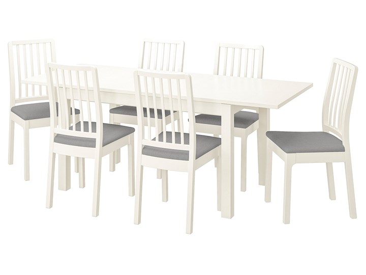 IKEA LANEBERG / EKEDALEN Stół i 6 krzeseł, biały biały/Orrsta jasnoszary, 130/190x80 cm Pomieszczenie Jadalnia