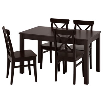 IKEA LANEBERG / INGOLF Stół i 4 krzesła, brązowy/brązowoczarny, 130/190x80 cm