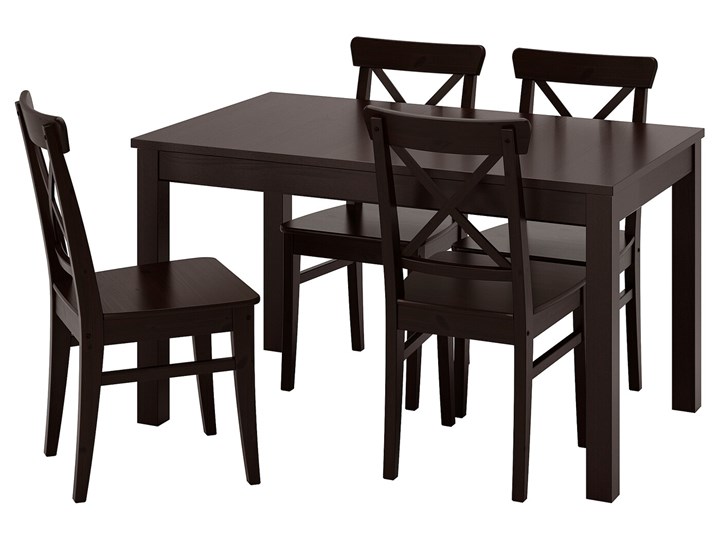 IKEA LANEBERG / INGOLF Stół i 4 krzesła, brązowy/brązowoczarny, 130/190x80 cm