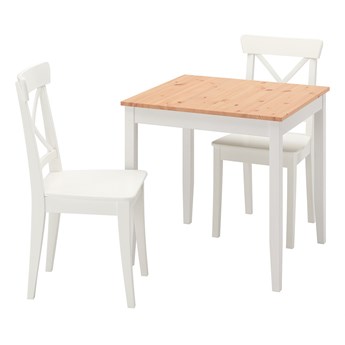 IKEA LERHAMN / INGOLF Stół i 2 krzesła, bejca jasna patyna biała bejca/biały, 74x74 cm