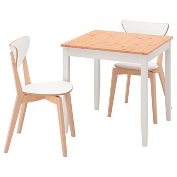 IKEA LERHAMN / NORDMYRA Stół i 2 krzesła, bejca jasna patyna biała bejca/biały brzoza, 74x74 cm