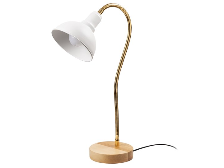 SELSEY Lampa stołowa Pacquita z regulacją średnica 16 cm biała Drewno Metal Lampa nocna Lampa z kloszem Styl Skandynawski Pomieszczenie Salon