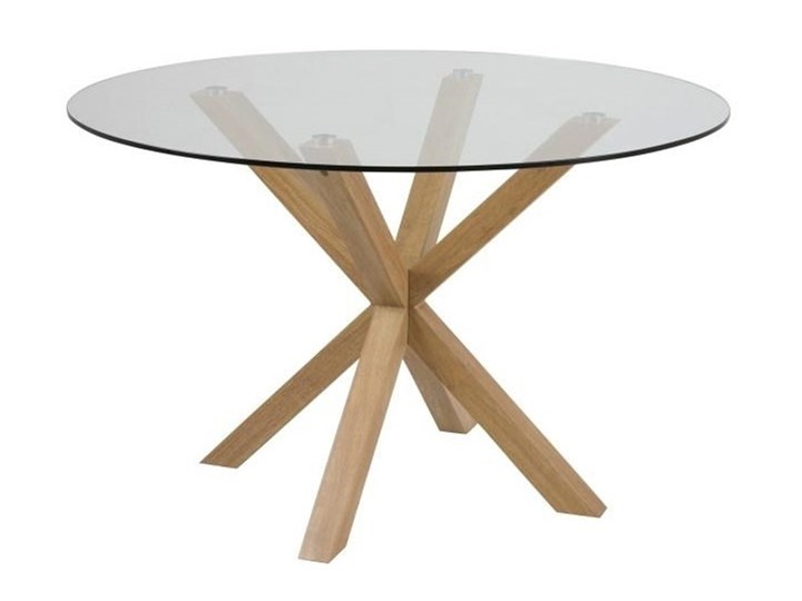 Okrągły stół do jadalni ze szklanym blatem Heaven Drewno Metal Wysokość 76 cm Szkło Styl Nowoczesny