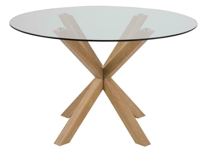 Okrągły stół do jadalni ze szklanym blatem Heaven Drewno Metal Wysokość 76 cm Szkło Liczba miejsc Do 6 osób Styl Nowoczesny