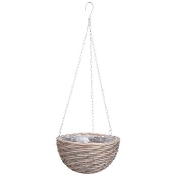 BOWL wiszący kwietnik z donicą z wikliny na łańcuszku, 60x30x16 cm