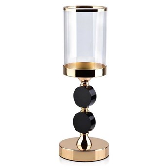 KWARC świecznik szklany na metalowej podstawie złoty w stylu glamour, wys. 35 cm