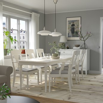 IKEA INGATORP / INGATORP Stół + 4 krzesła z podłokietnikami, biały biały/Nordvalla beżowy, 155/215 cm