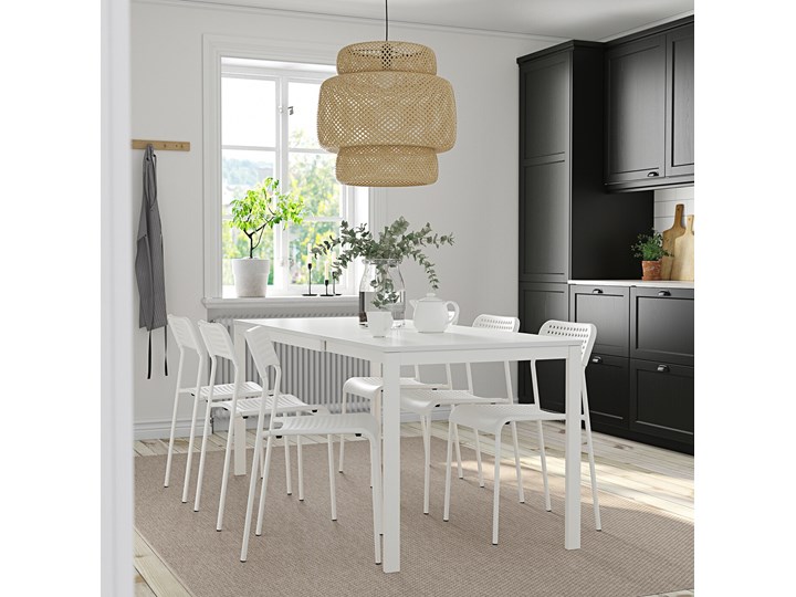 IKEA VANGSTA / ADDE Stół i 6 krzeseł, biały/biały, 120/180 cm Pomieszczenie Jadalnia