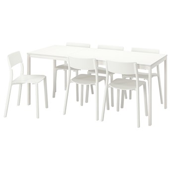 IKEA VANGSTA / JANINGE Stół i 6 krzeseł, biały/biały, 120/180 cm