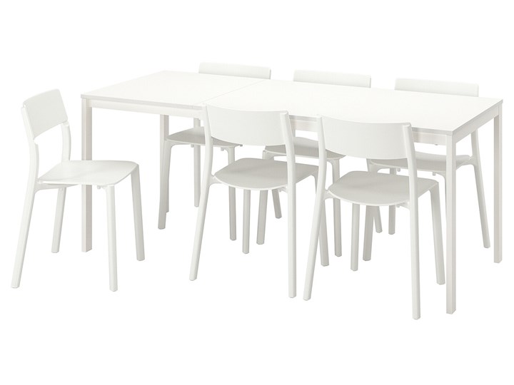 IKEA VANGSTA / JANINGE Stół i 6 krzeseł, biały/biały, 120/180 cm Pomieszczenie Jadalnia