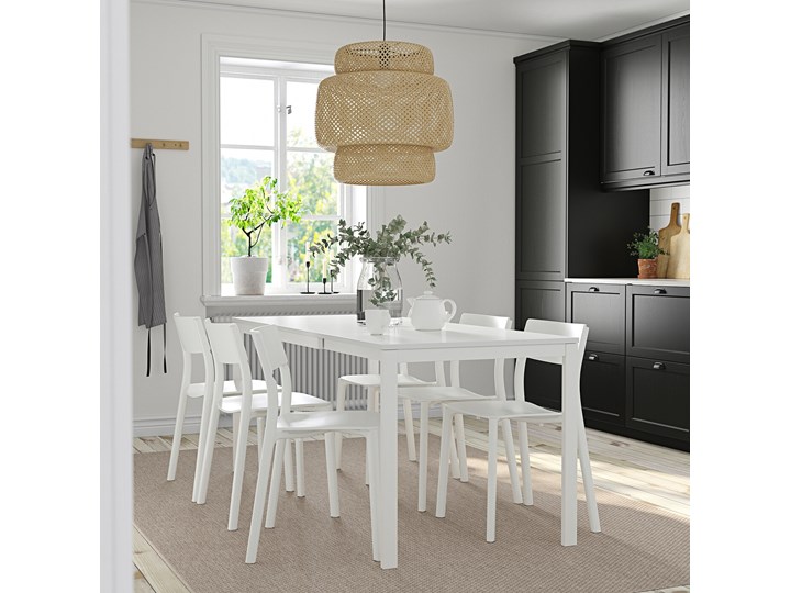 IKEA VANGSTA / JANINGE Stół i 6 krzeseł, biały/biały, 120/180 cm Pomieszczenie Jadalnia