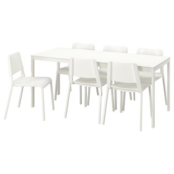 IKEA VANGSTA / TEODORES Stół i 6 krzeseł, biały/biały, 120/180 cm