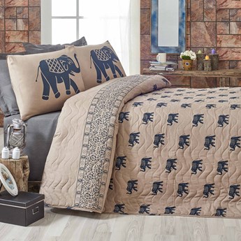 SELSEY Narzuta z poszewką na poduszkę Biulfe 200x200 cm beżowa ze słoniami