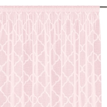 Firana z geometrycznym haftem Taśma Różowa ADAMANT-140x250 cm
