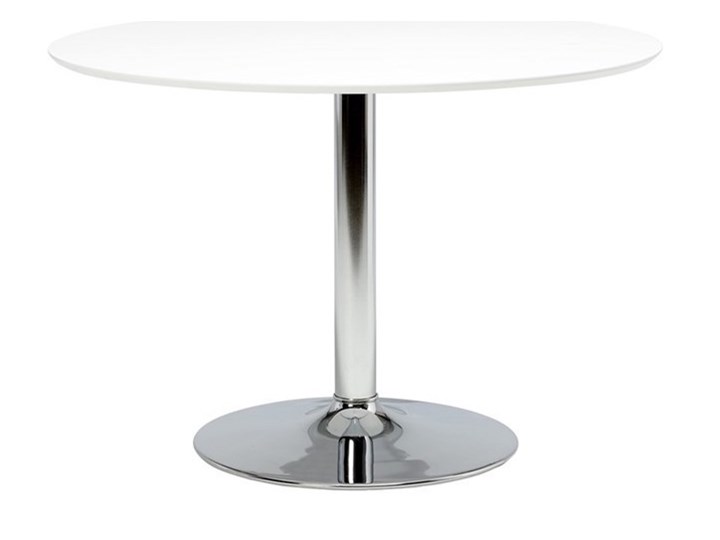 Okrągły stół z białym blatem na chromowanej nodze Ibiza Płyta MDF Metal Wysokość 74 cm Styl Minimalistyczny
