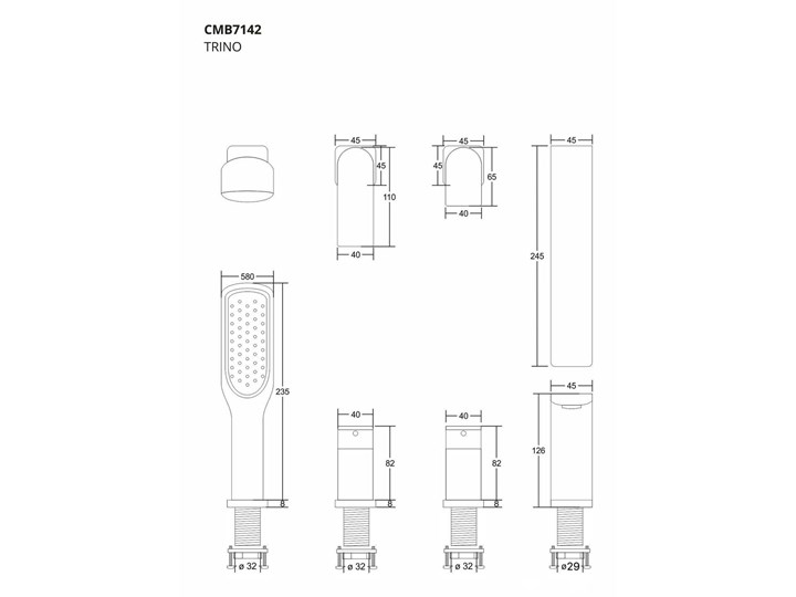 Bateria wannowa otworowa Corsan CMB7142CH Trino chromowana Bateria prysznicowa Bateria stojąca Wykończenie Mosiądz