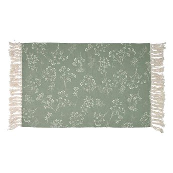 ZUZA dywan z frędzlami zielony, bawełniany wzór kwiaty, 60x90 cm
