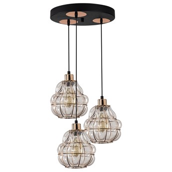 SELSEY Lampa sufitowa Coradime x3 szklana gruszka na okrągłej podsufitce miedziana