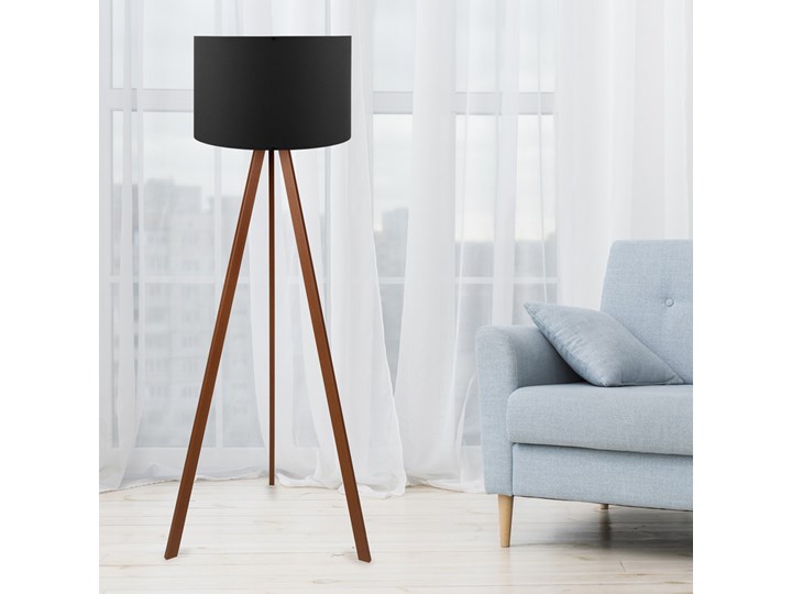 SELSEY Lampa podłogowa Salika czarna na brązowym stelażu Tkanina Lampa z kloszem Pomieszczenie Sypialnia