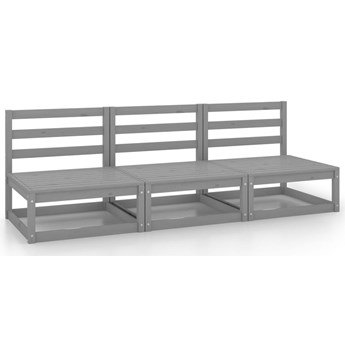 Emaga 3-osobowa sofa ogrodowa, szara, lite drewno sosnowe